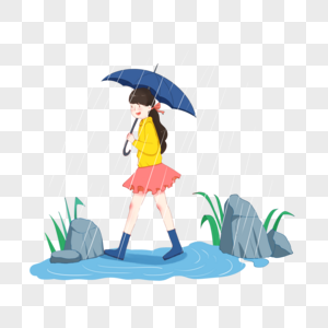 雨中漫步的女孩图片