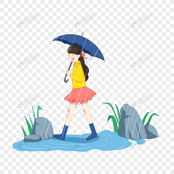 雨中漫步的女孩图片