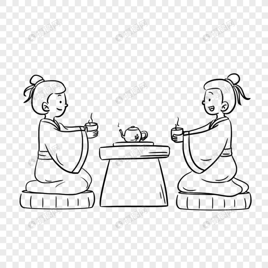 谷雨时节吃茶简笔画