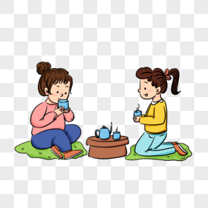 两个喝谷雨茶的小女孩图片
