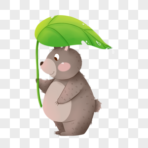 谷雨用树叶遮雨的小熊高清图片
