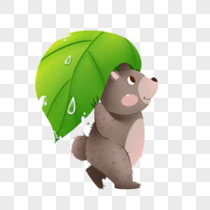 谷雨用树叶遮雨的小熊图片