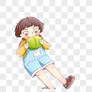 坐着吃蚕豆的女孩图片素材