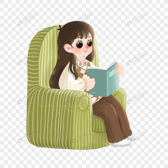 坐着读书的女孩图片