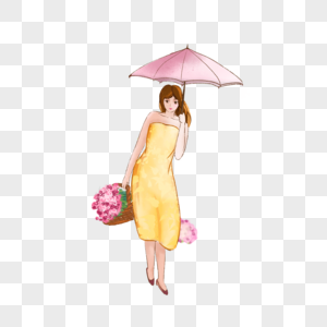 打伞买花的少女图片