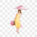 打伞买花的少女图片