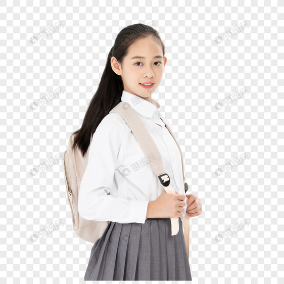 中学生女孩背着书包图片