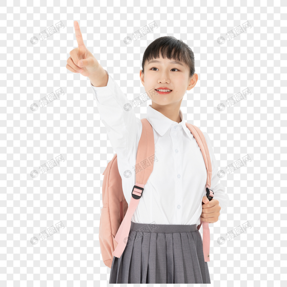 中学生女孩指向远方图片