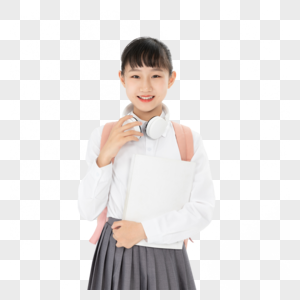 中学生女孩戴耳机图片