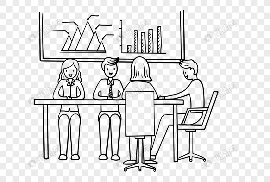 正在开会的商务人士简笔画