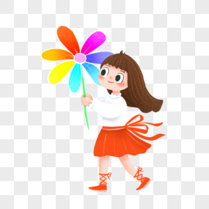 拿着七色花的女孩元素素材下载 正版素材 摄图网