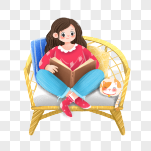 坐在椅子上看书的女孩图片