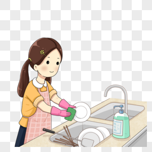 小学生洗碗简笔画女孩图片