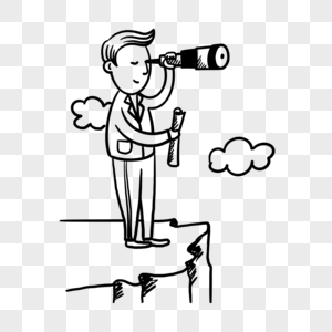 眺望.拿望远镜眺望远方的商人简笔画素材