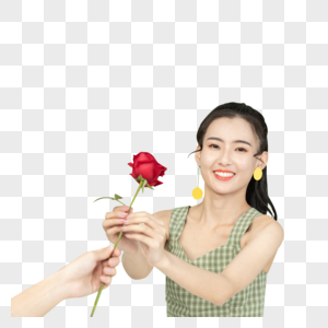 手拿玫瑰花的甜美女孩图片