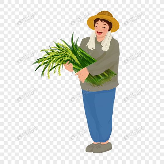 抱着水稻的农民图片