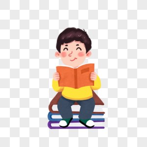 坐在书上读书的男孩图片