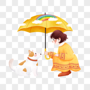 帮狗打伞的女孩图片