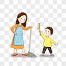和妈妈一起做家务的孩子图片