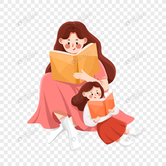靠着妈妈读书的女孩图片