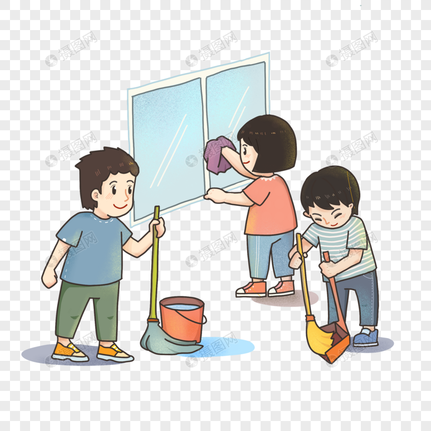 学校中打扫教室的小学生图片