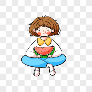 初夏坐着吃瓜的女孩图片