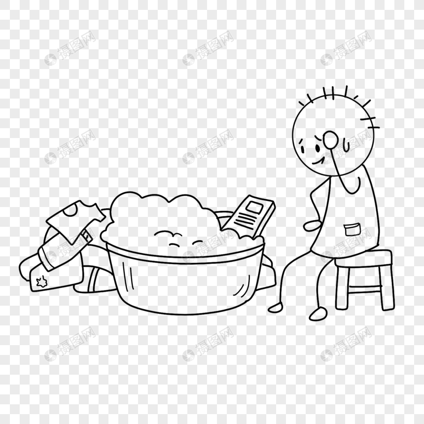 洗衣服的小人简笔画