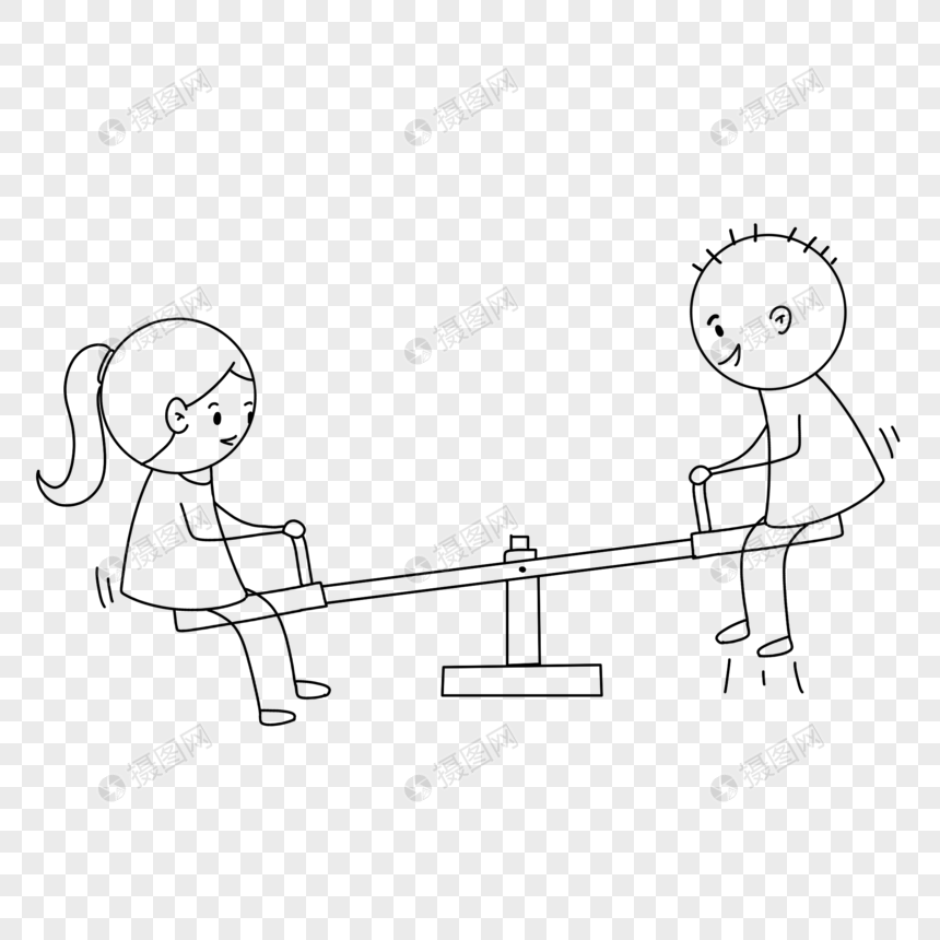 玩跷跷板的小人简笔画