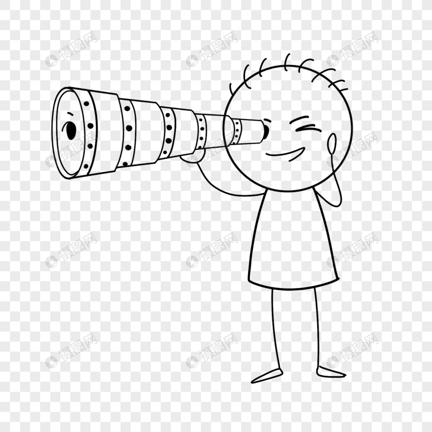 用望远镜的小人简笔画