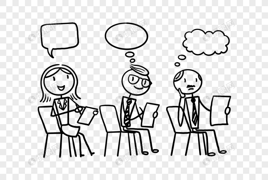 开会认真记录的商人简笔画