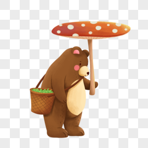 用蘑菇遮雨的狗熊高清图片