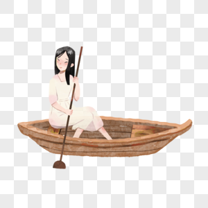 撑船的女孩图片
