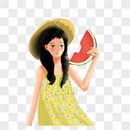 夏季吃瓜的女孩图片