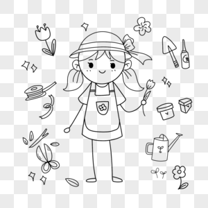 采花的小人简笔画图片素材