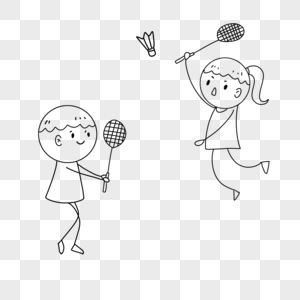 打羽毛球的小人简笔画图片素材