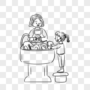 妈妈和女儿一起洗碗场景图片