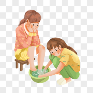 母亲节帮妈妈洗脚的女孩图片