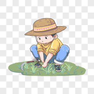 拔草的男孩图片素材