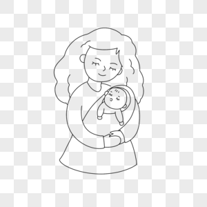 母亲抱着婴儿的简笔画图片