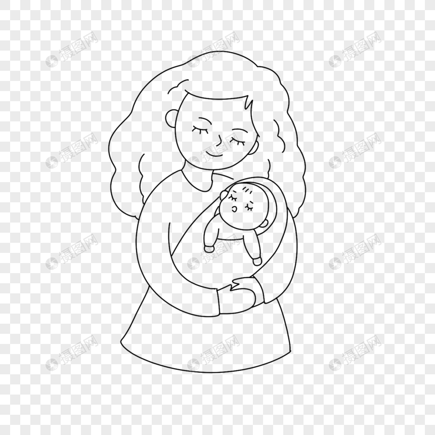 画母亲抱着孩子图片