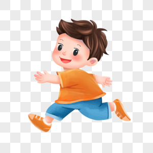 开心跑步的小男孩高清图片