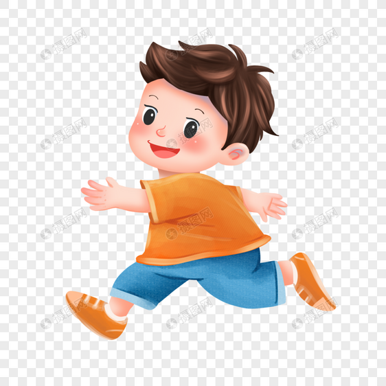 开心跑步的小男孩图片