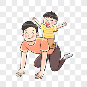 骑在父亲背上的孩子高清图片