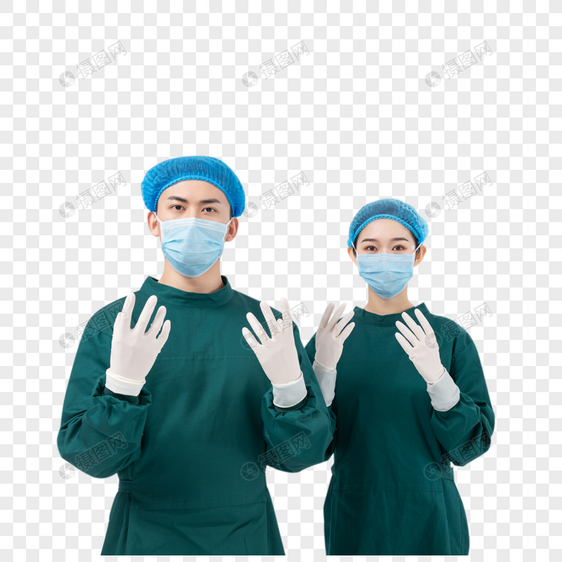 穿手术服的双人医生团队形象图片