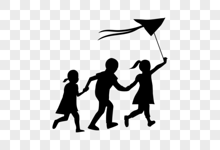 儿童节玩风筝奔跑小朋友剪影图片