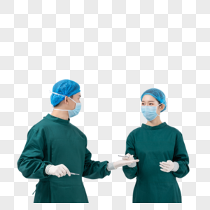 穿手术服拿医疗器械的医生团队图片