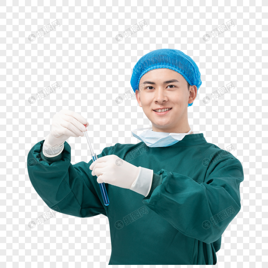 穿手术服拿试管的医生图片