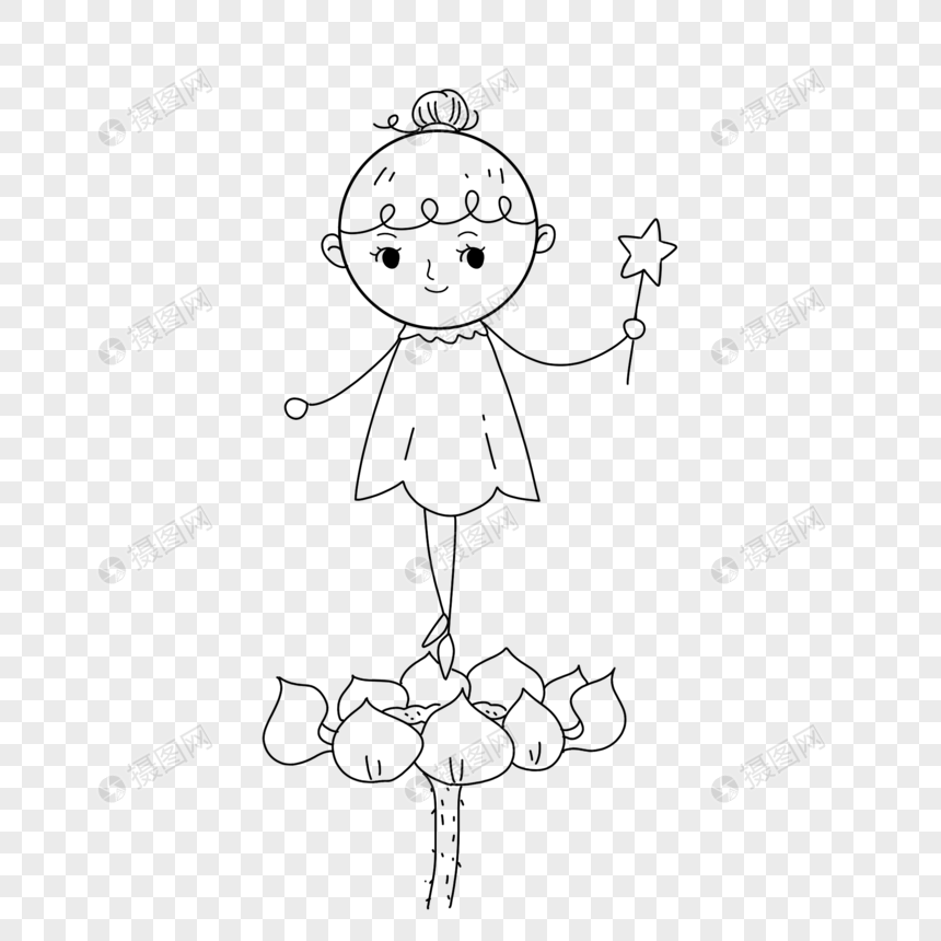 站在荷花上的女孩简笔画