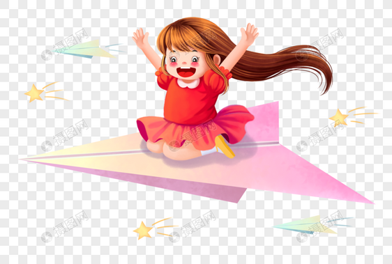 小女孩坐纸飞机图片