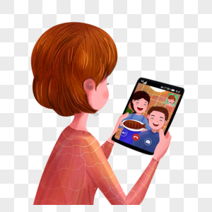 女孩用5G网络与家人视频高清图片